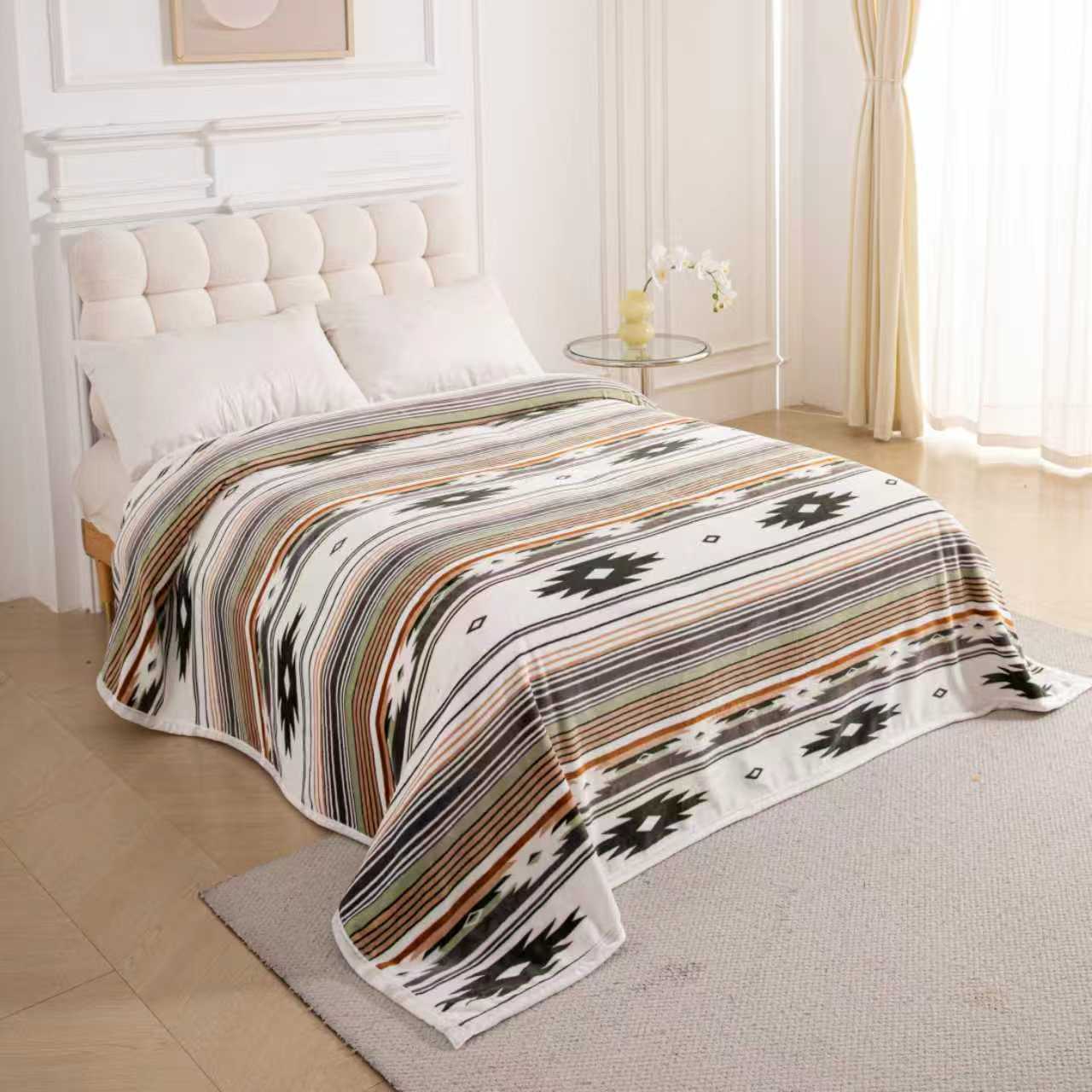 A39 - Gray & Green Southwest Atzec Flannel Blanket