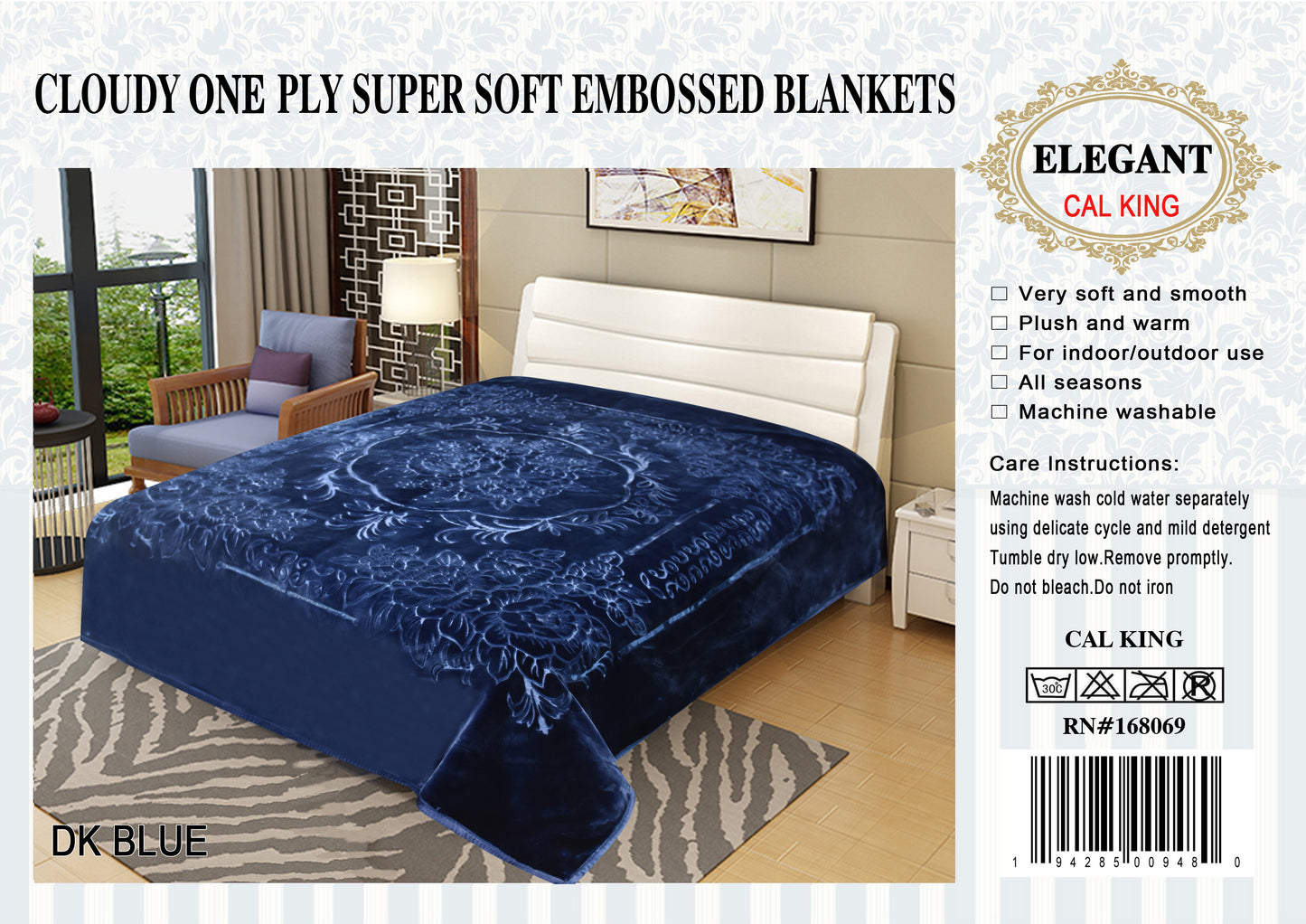 Navy Blue Embossed Isabella 2 Ply Cloudy Blanket 5kg