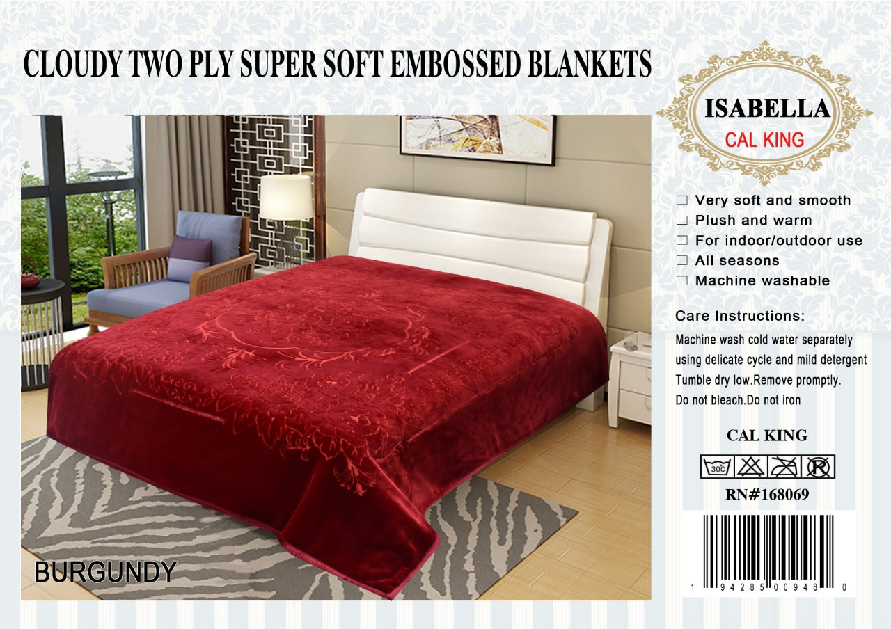 Burgundy Embossed Isabella 2 Ply Cloudy Blanket 5kg