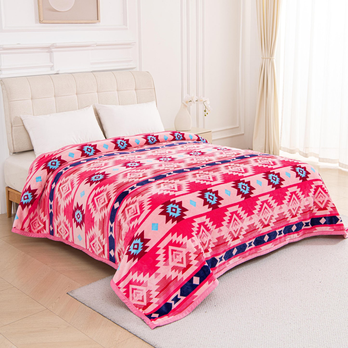 A52 - Pink Southwest Aztec Flannel Blanket
