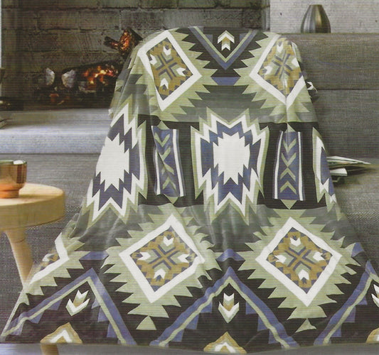 Blue & Gray Aztec Twin Flannel Blanket