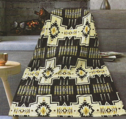 Tan & Brown Aztec Twin Flannel Blanket