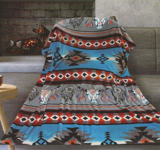 Blue & Gray Steer Twin Flannel Blanket