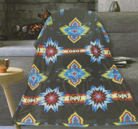 Black Colorful Aztec Twin Flannel Blanket