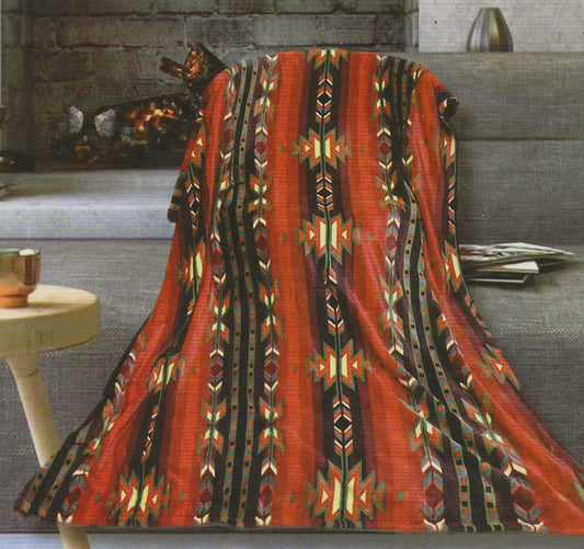 Red Aztec Twin Flannel Blanket