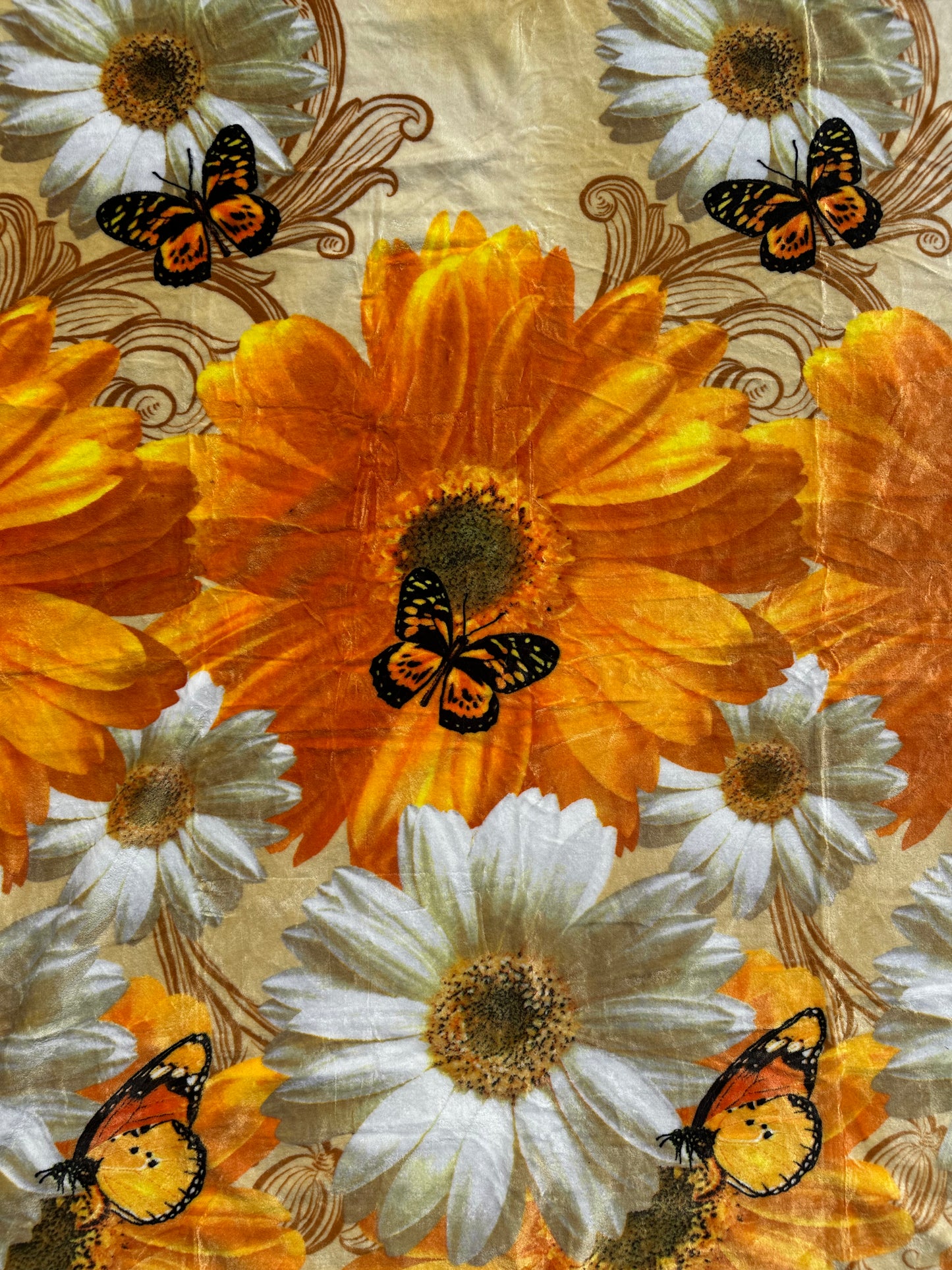 SW01 - White Sunflower & Butterfly Floral Flannel Blanket