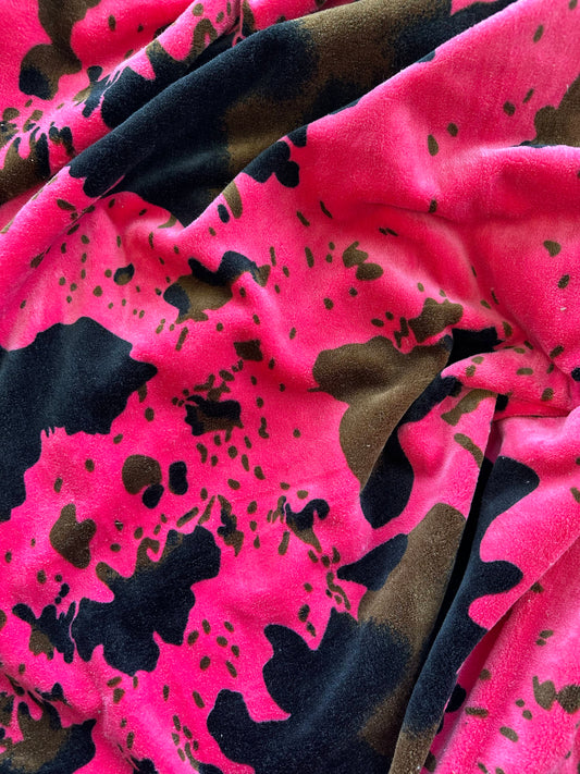 Hot Pink Cow Print Flannel Blanket