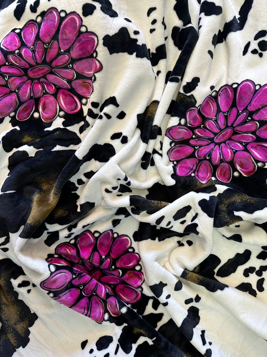 Purple Concho Cow Print Flannel Blanket