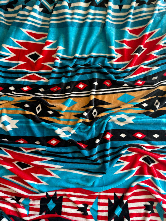 Blue & Mustard Southwest Aztec Flannel Blanket