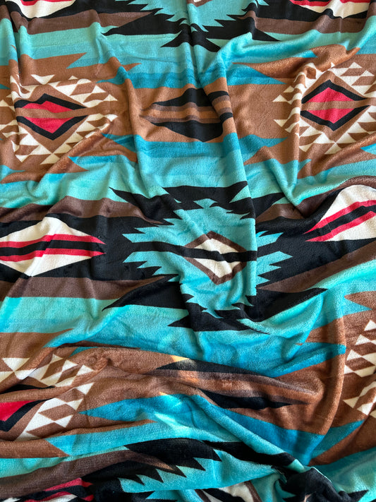 Turquoise & Brown Southwest Aztec Flannel Blanket