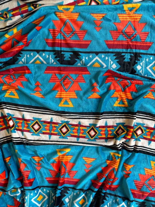 Blue & Orange Southwest Aztec Flannel Blanket