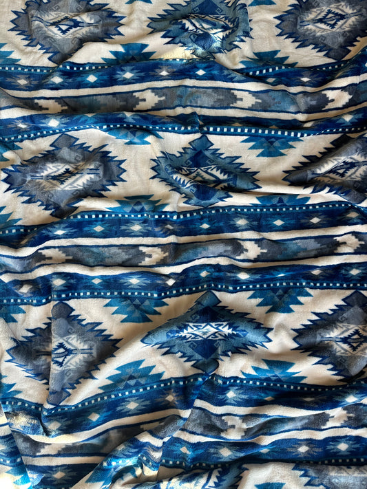 Blue & Cream Southwest Aztec Flannel Blanket