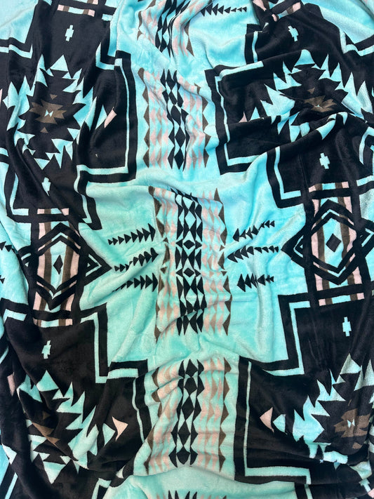 Turquoise Southwest Aztec Flannel Blanket