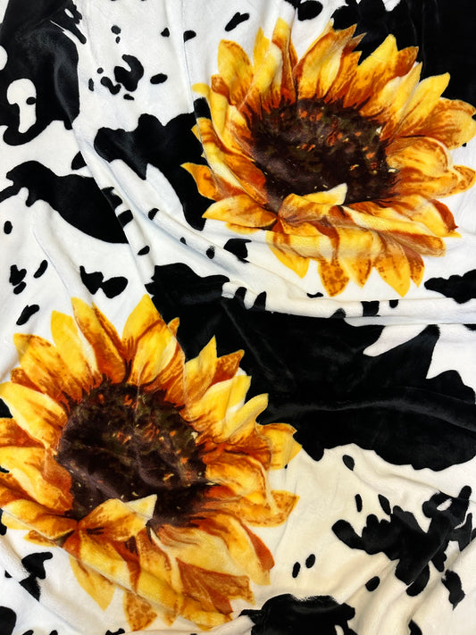 Sunflower Cow Print Flannel Blanket