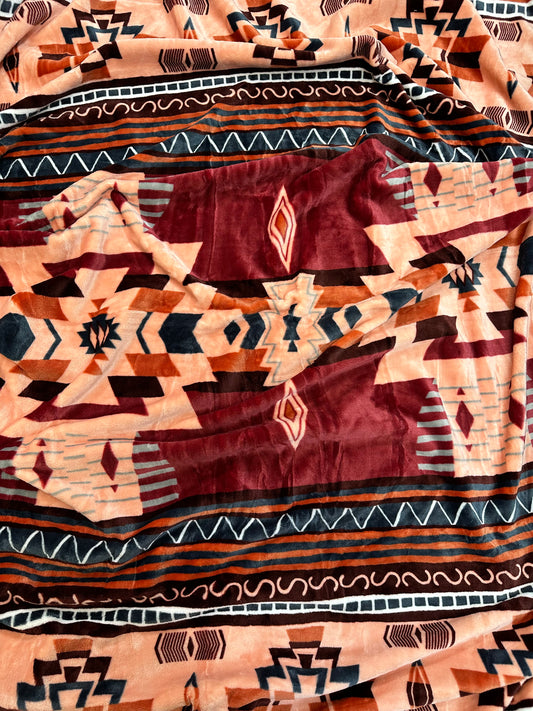 Rust Southwest Aztec Flannel Blanket