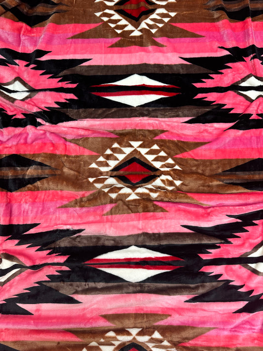Pink & Brown Southwest Aztec Flannel Blanket