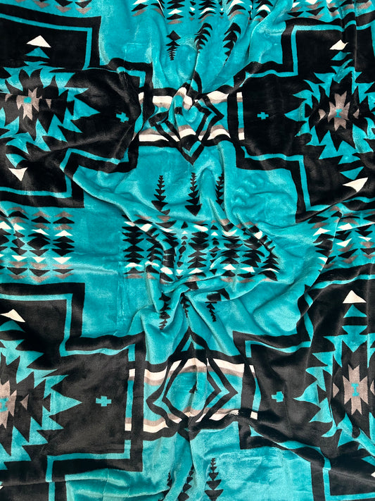 Teal Southwest Aztec Flannel Blanket