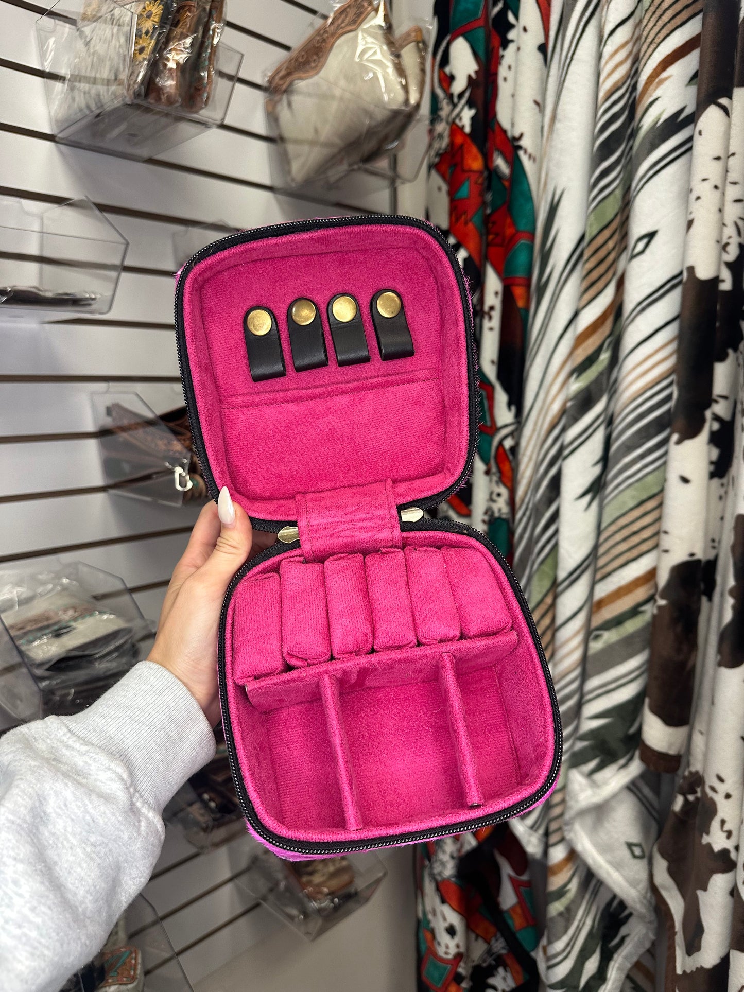 Pink Splatter Genuine Cowhide Western Jewelry Box