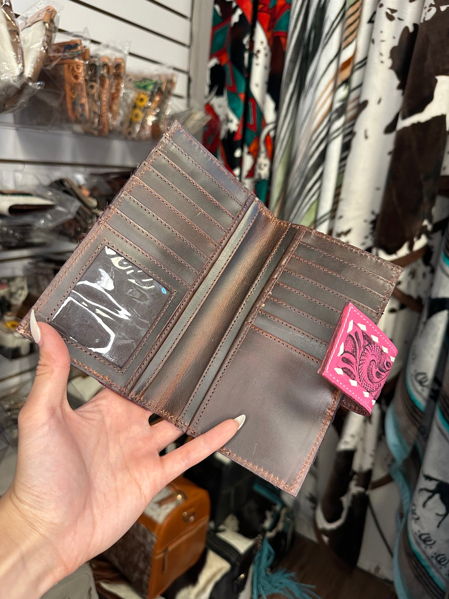 Genuine Western Tooled Hair-On Cowhide Clutch Wallet