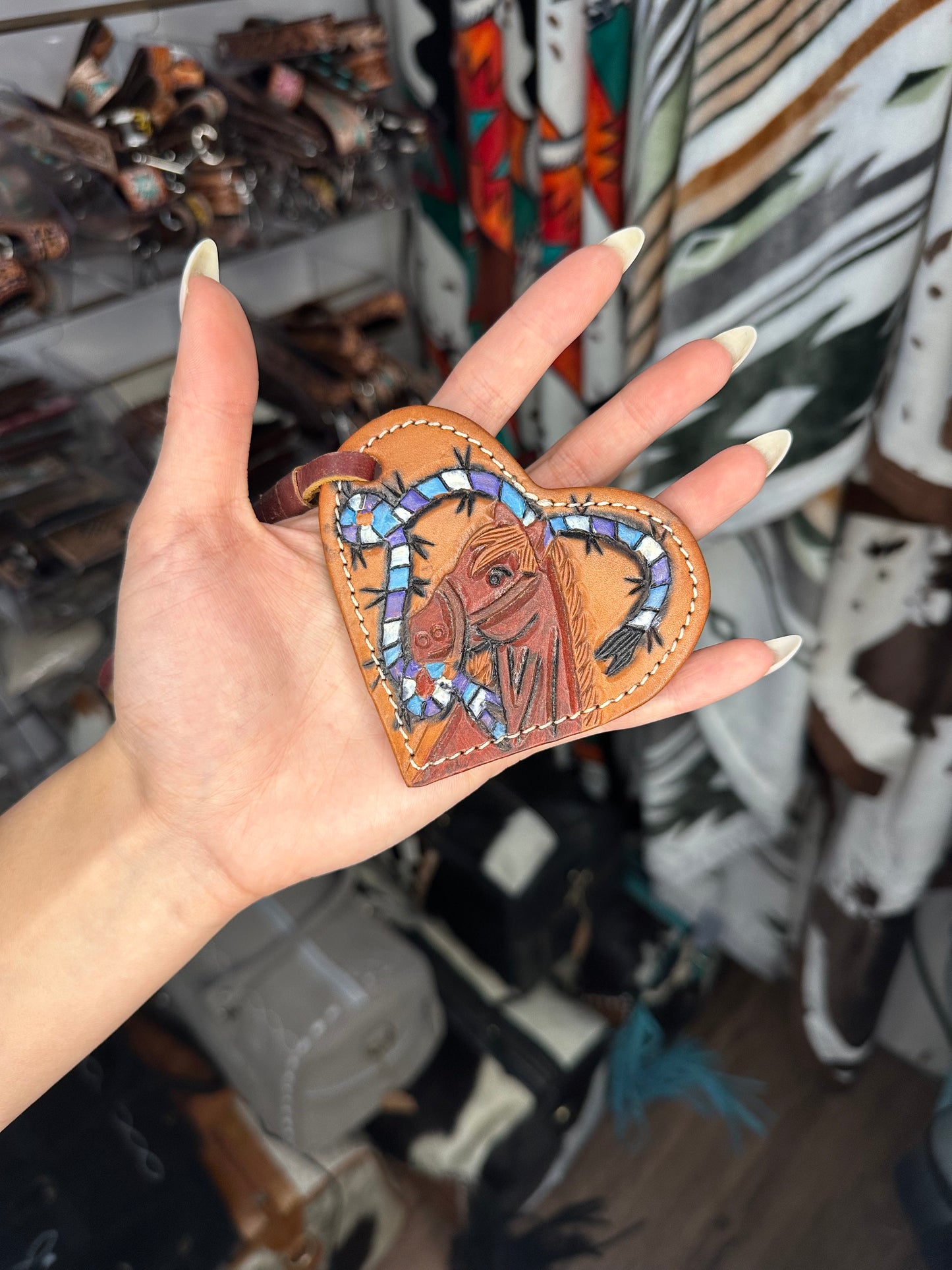 Genuine Leather Horse Heart Keychain