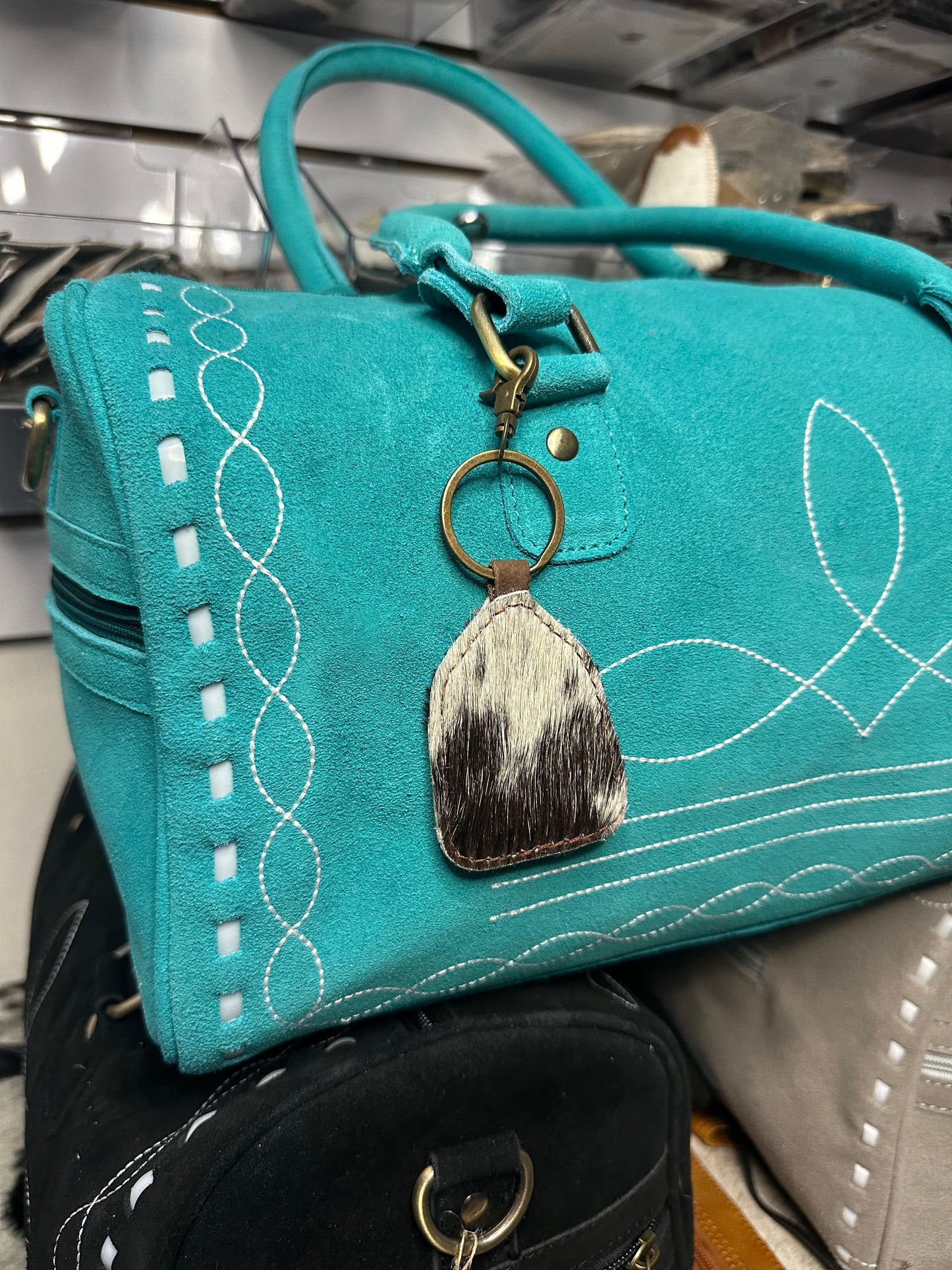 Genuine Cowhide Cow Tag Keychain