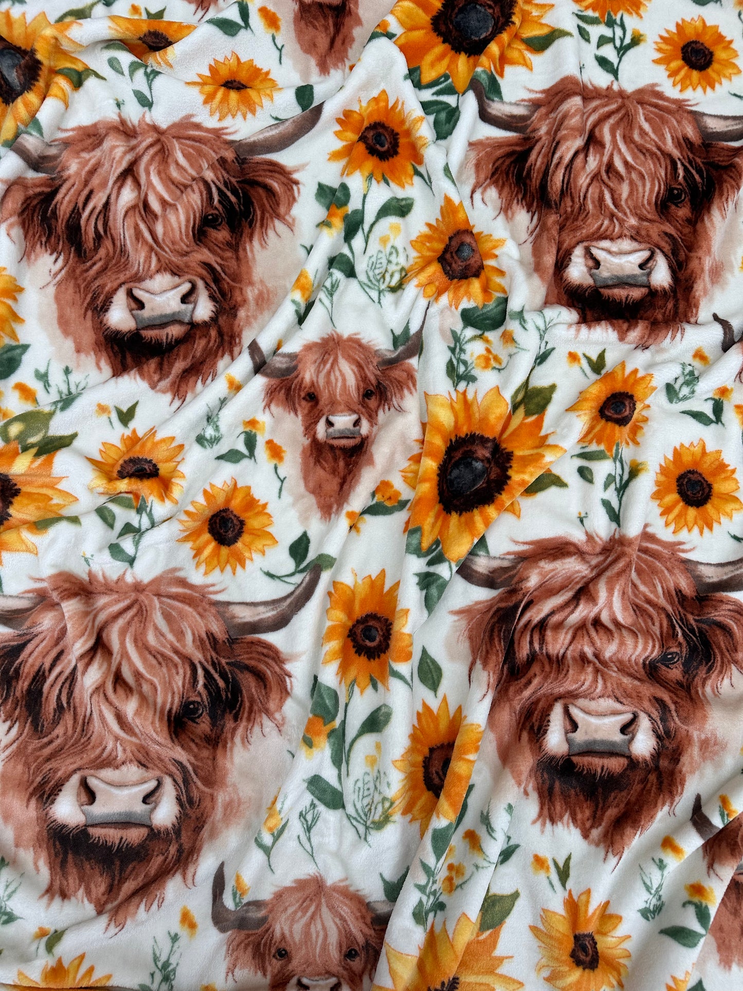 Highland Cows & Sunflowers Flannel Blanket