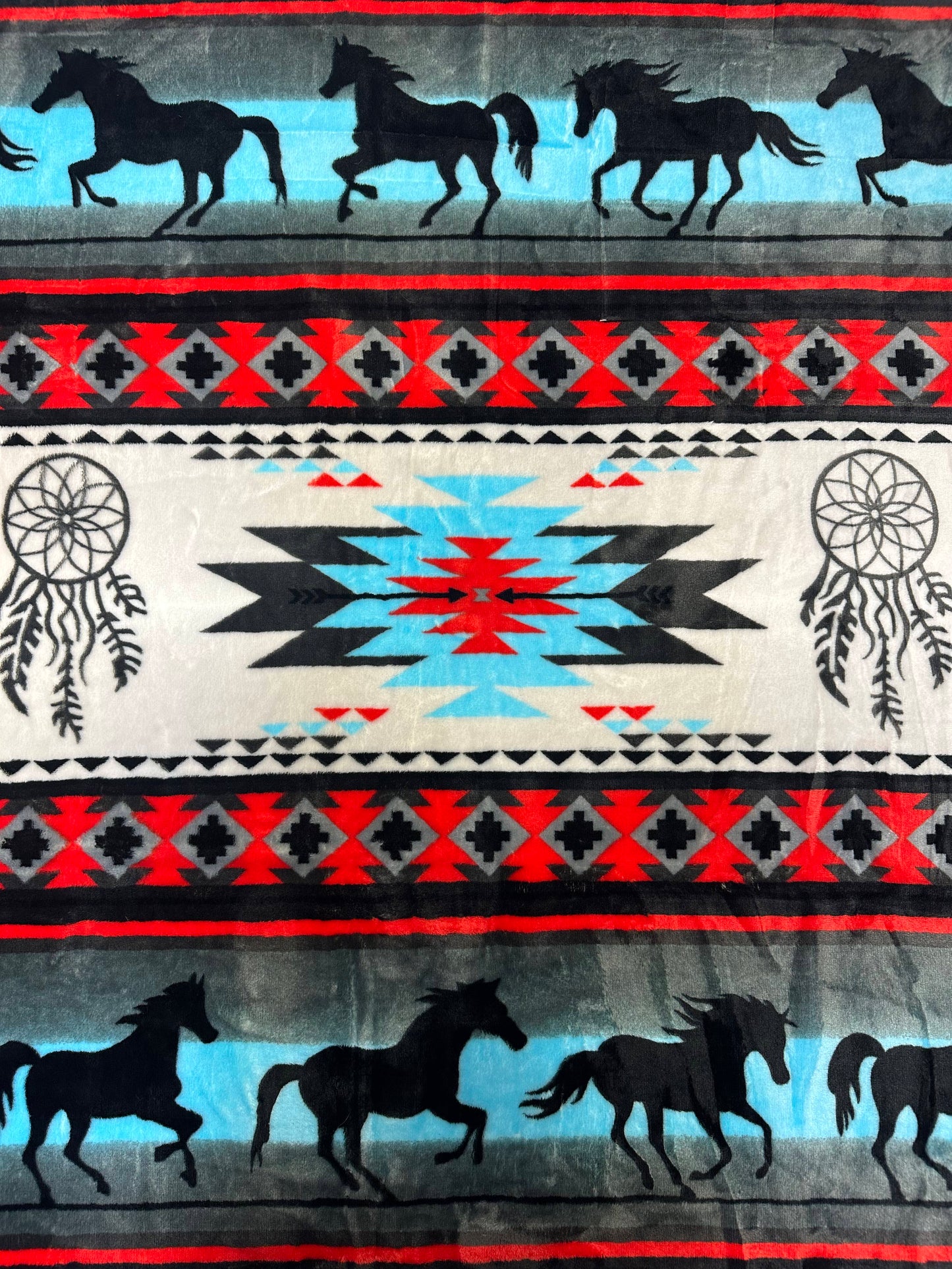 Blue Southwest Running Horse Twin Flannel Blanket