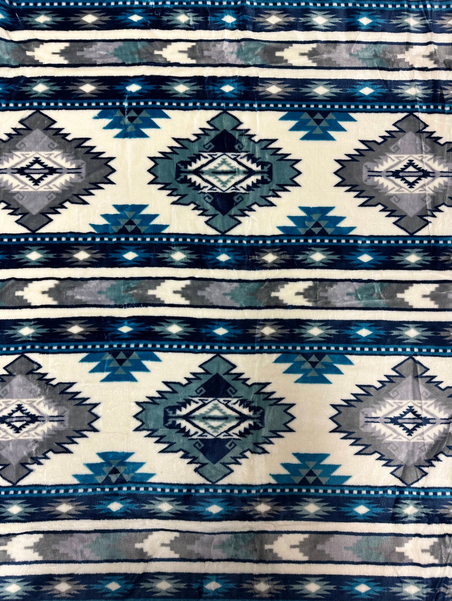 Blue & Cream Southwest Aztec Twin Flannel Blanket