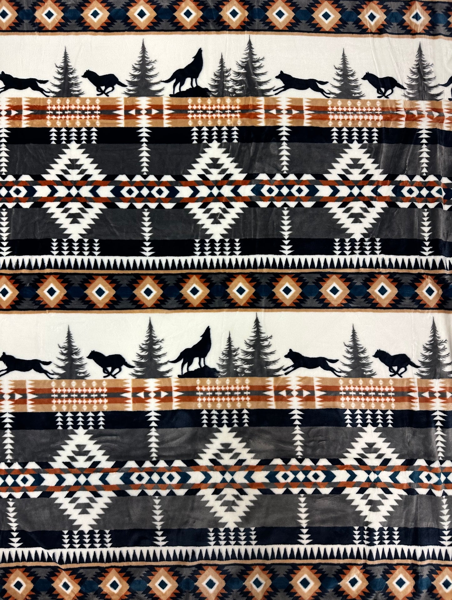 SW113 - Blue & Gray Southwest Wolves Flannel Blanket