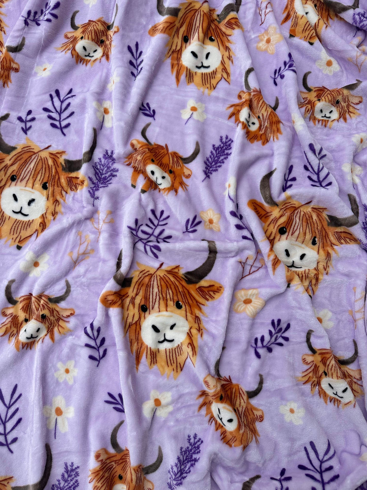 Purple Highland Cows Twin Size Throw
