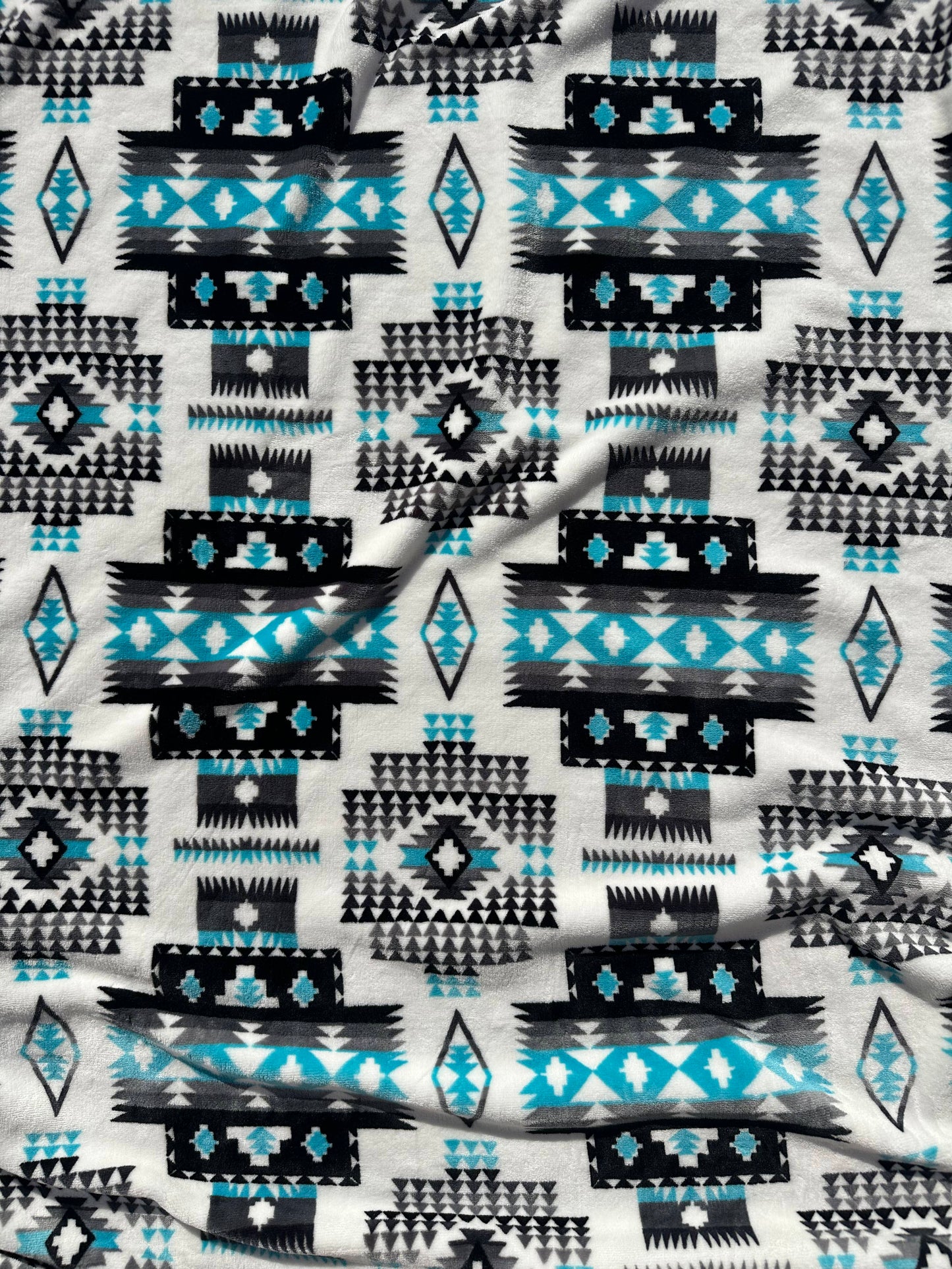 White & Turquoise Southwest Aztec Twin Flannel Blanket