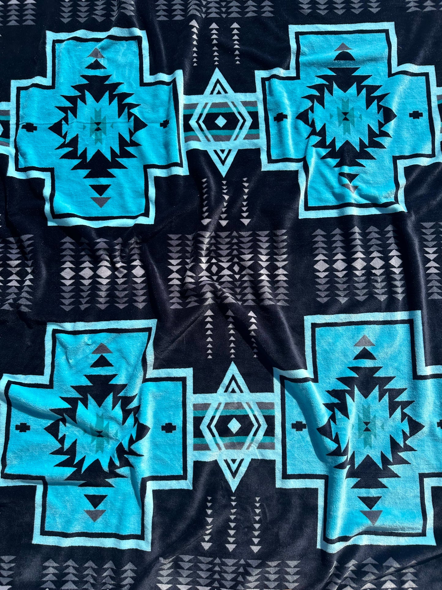 Black & Blue Southwest Aztec Twin Flannel Blanket