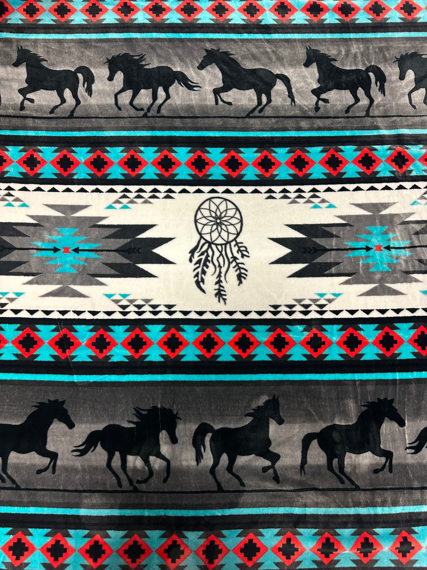 A8 - Gray & Turquoise Southwest Running Horse Flannel Blanket
