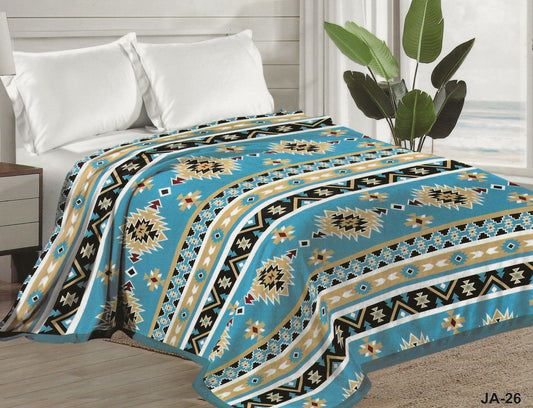 Blue & Gold Aztec Flannel Blanket