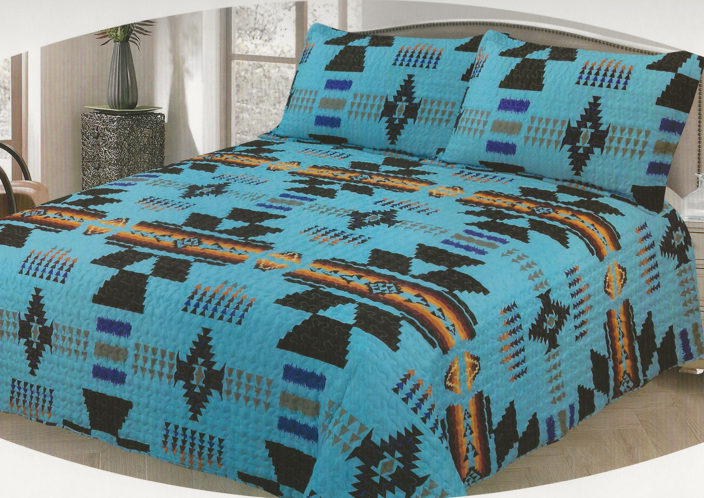 Blue Aztec Southwestern Quilt