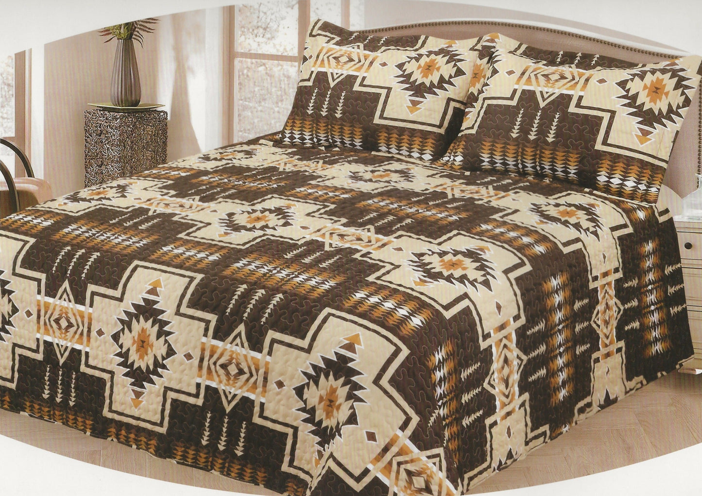 Tan & Black Aztec Southwestern Quilt