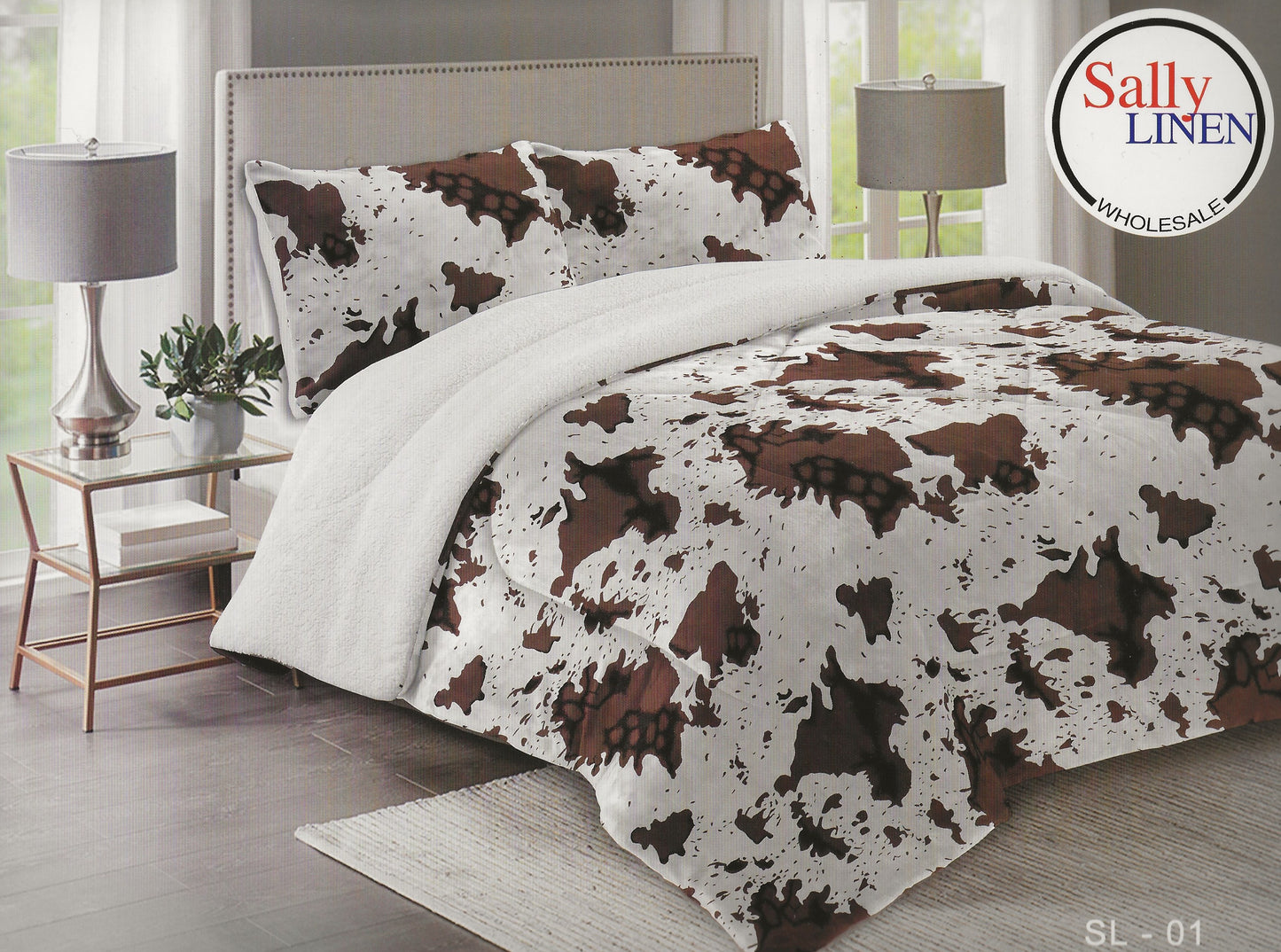 Cow Print Borrego Blanket Set