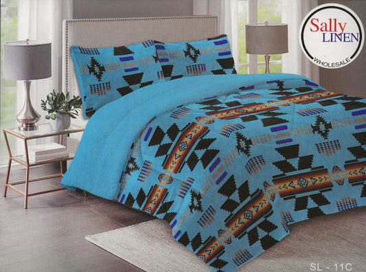 Blue Aztec Borrego Blanket Set
