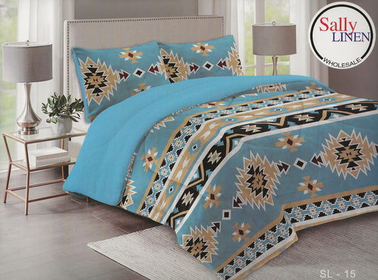 Blue & Gold Southwest Aztec Borrego Blanket Set
