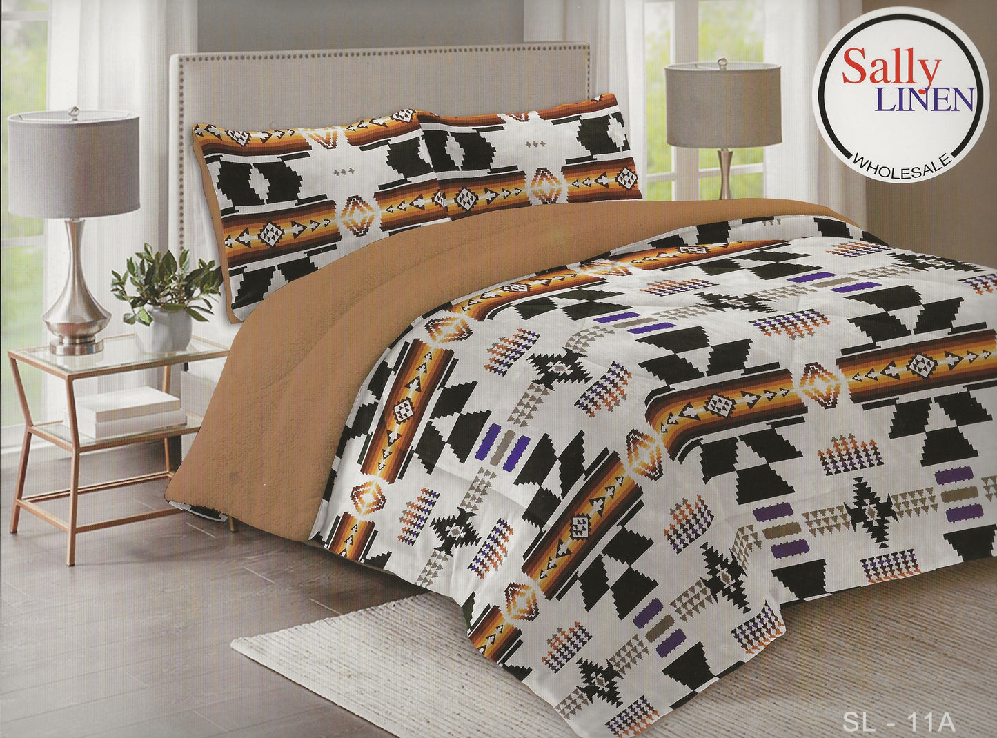 White Aztec Borrego Blanket Set