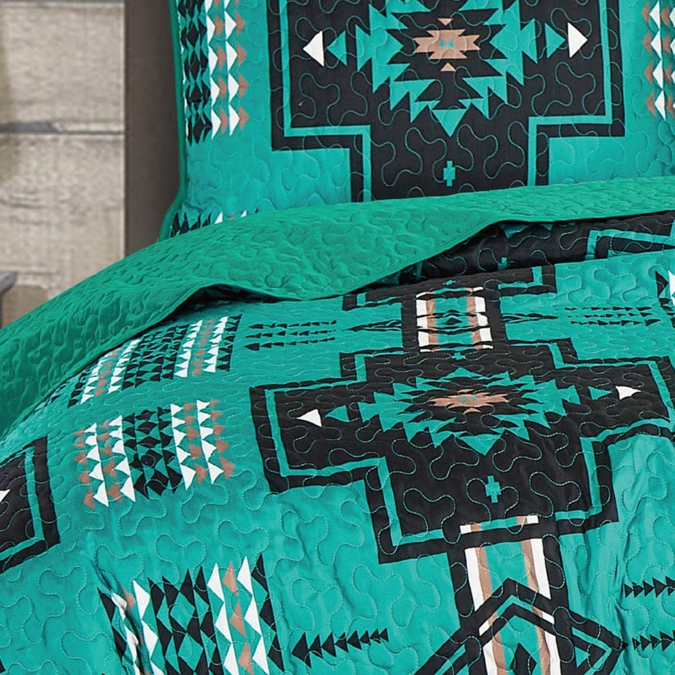 Teal Southwest Aztec Quilt Set