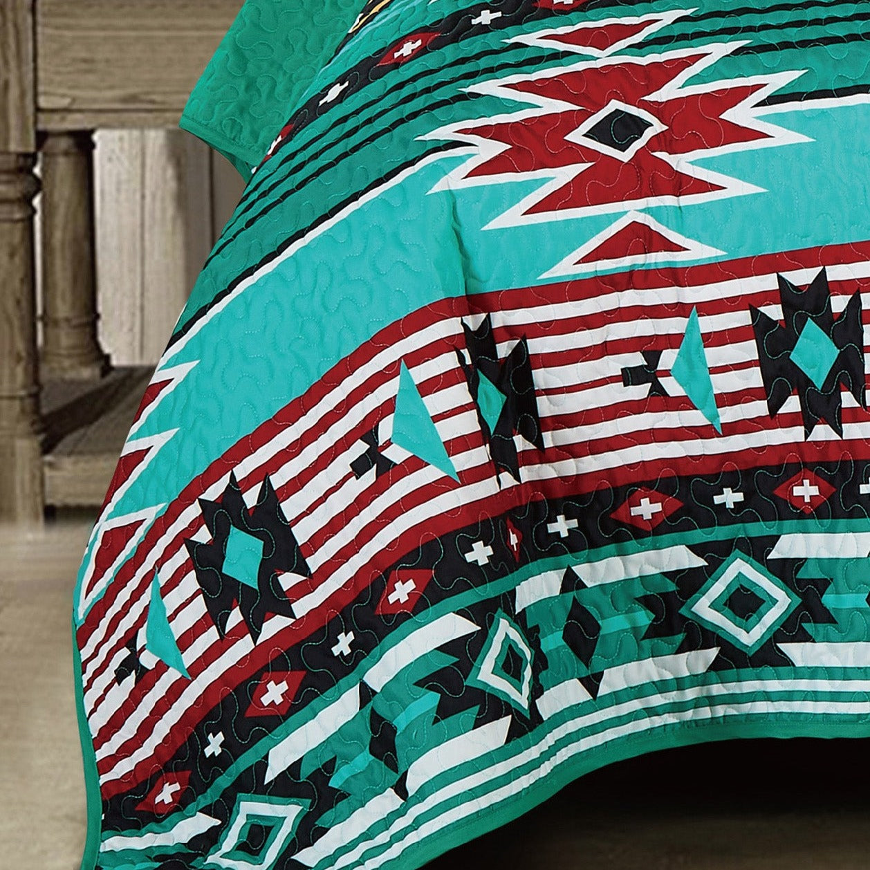 Turquoise Southwest Aztec Quilt Set