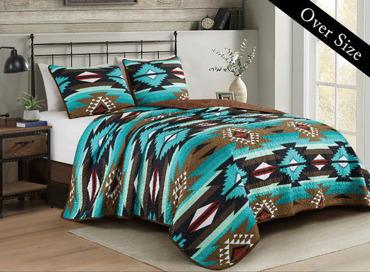 Turquoise & Brown Southwest Aztec Quilt Set