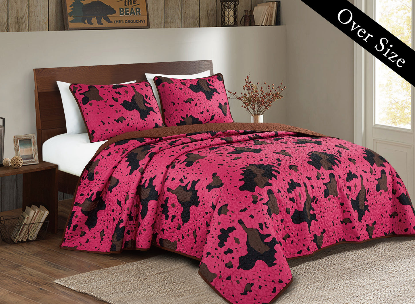 Pink Multicolor Cow Print Quilt Set