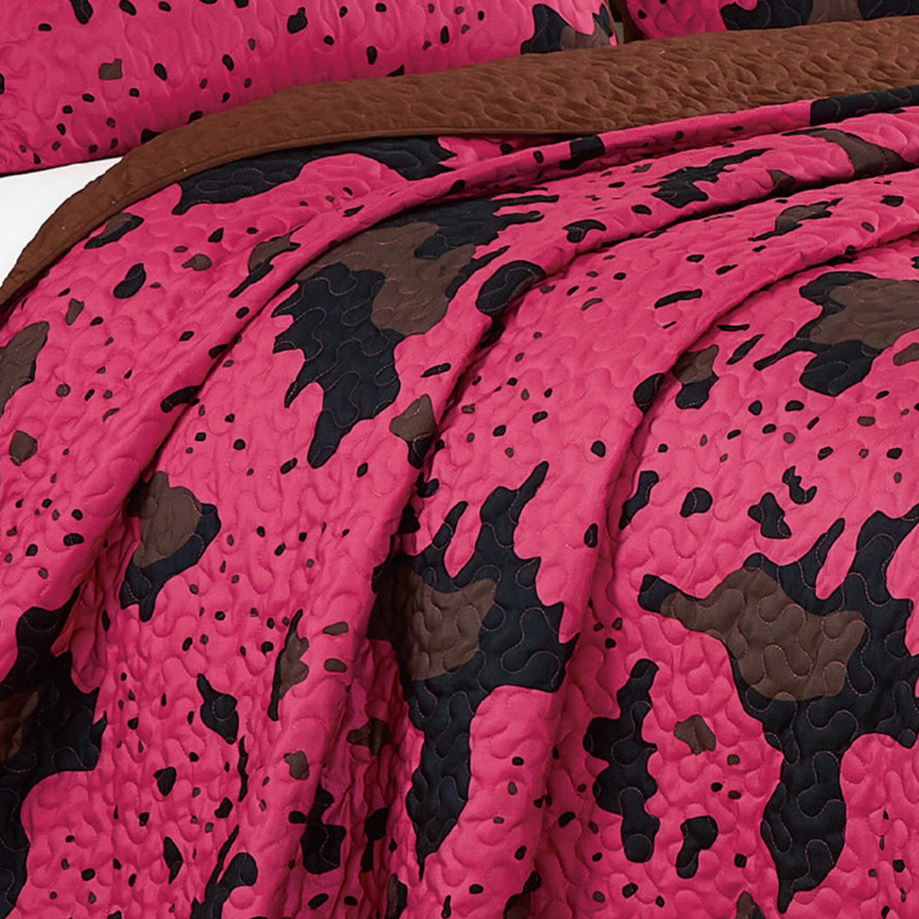 Pink Multicolor Cow Print Quilt Set