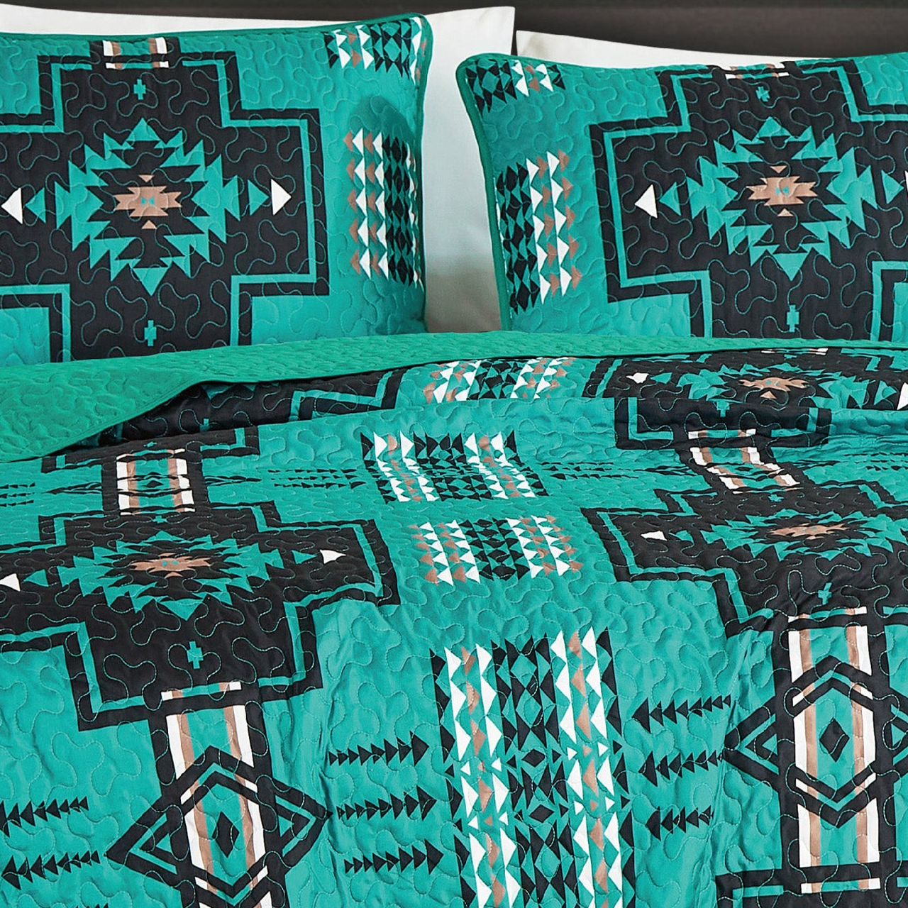 Teal Southwest Aztec Quilt Set