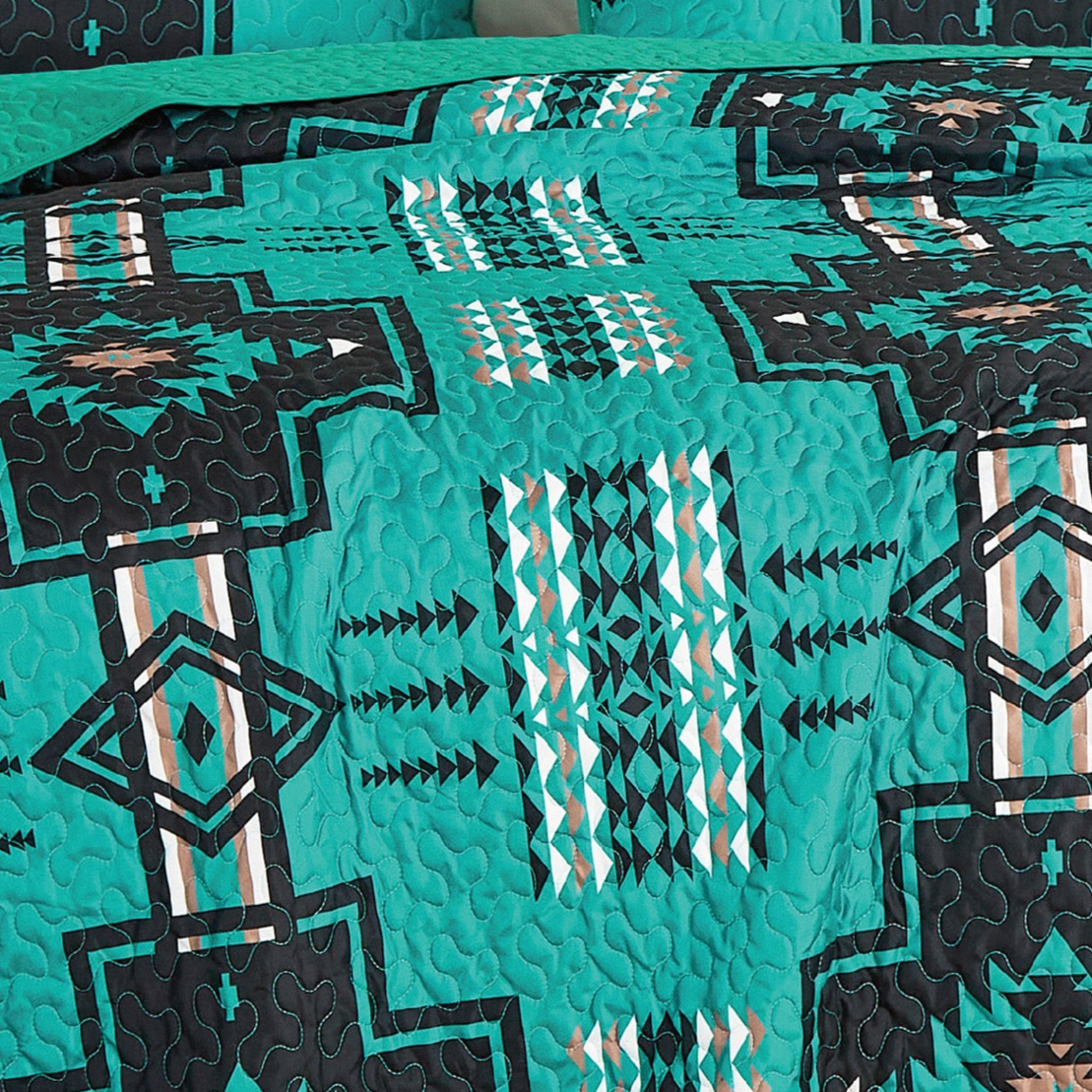 Teal Southwest Aztec Quilt Set