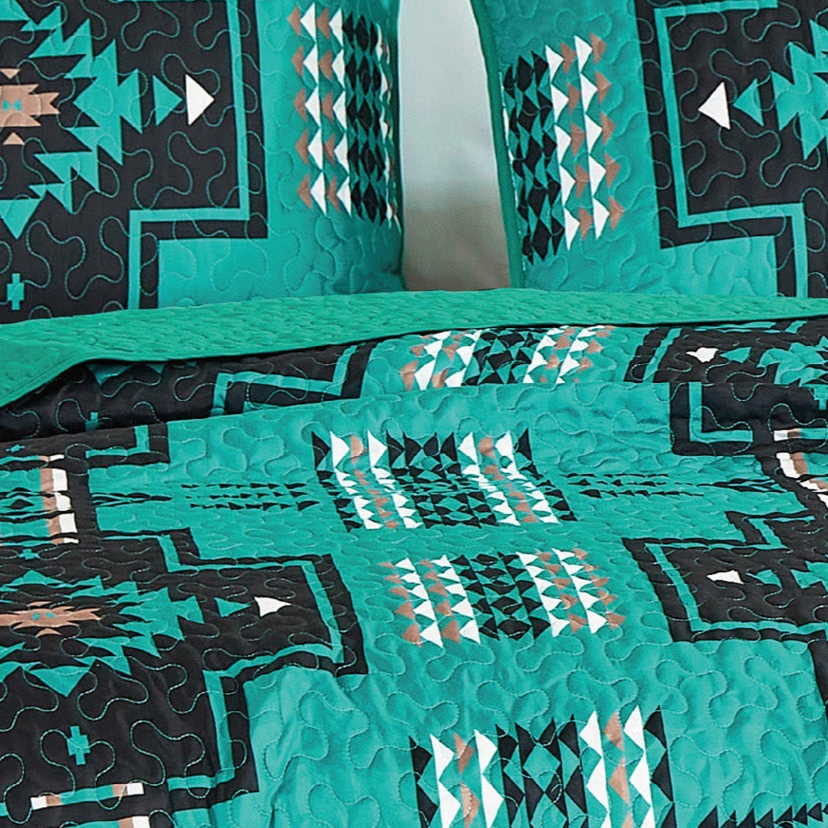 Teal Southwest Aztec Quilt Set