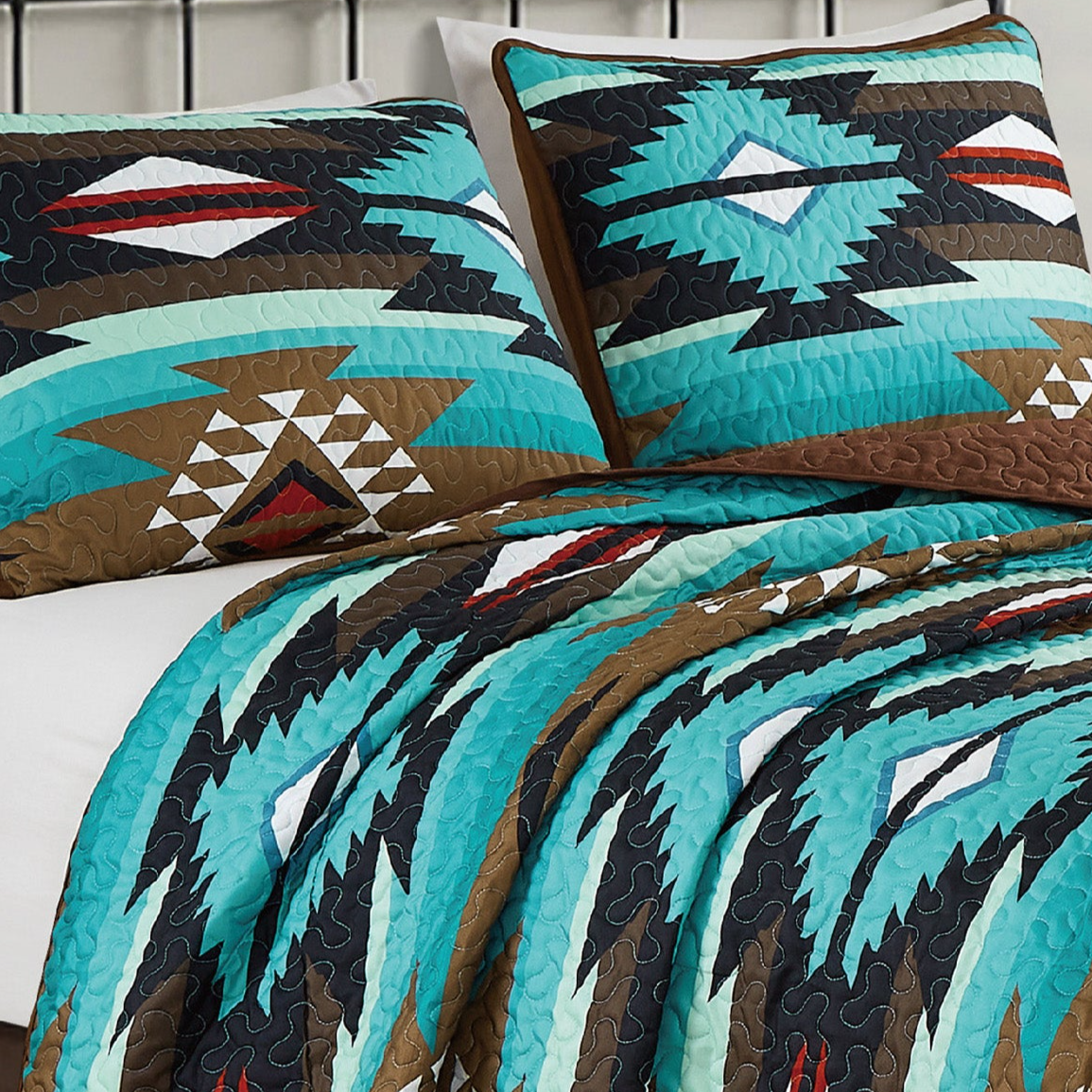 Turquoise & Brown Southwest Aztec Quilt Set