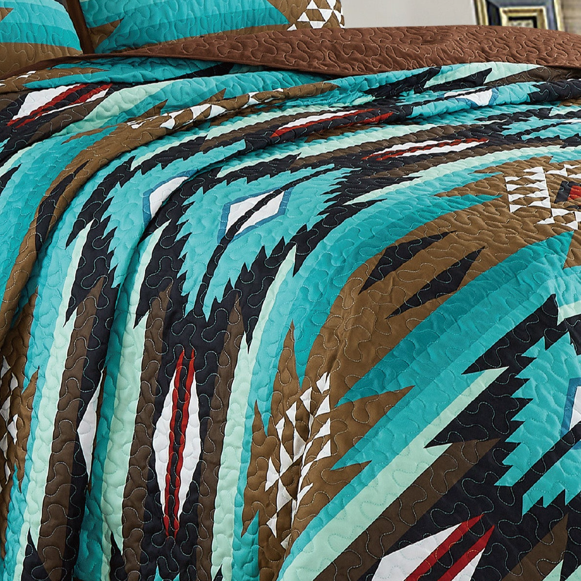 Turquoise & Brown Southwest Aztec Quilt Set